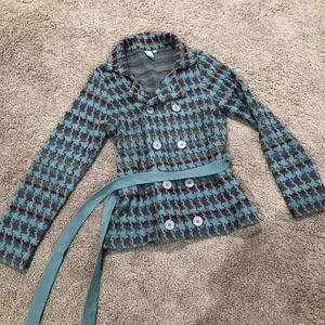 Shu Shu Hounds tooth‎ Blue sweater jacket Size Small